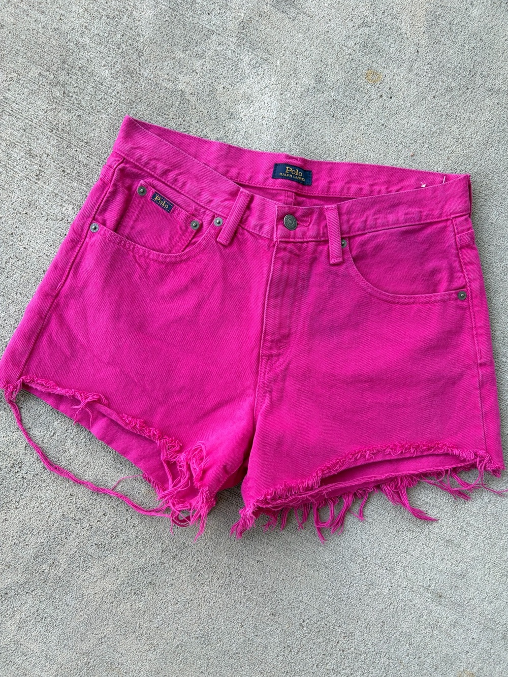 Polo Ralph Lauren hot pink relaxed fit denim cutoff shorts distressed bottoms 27